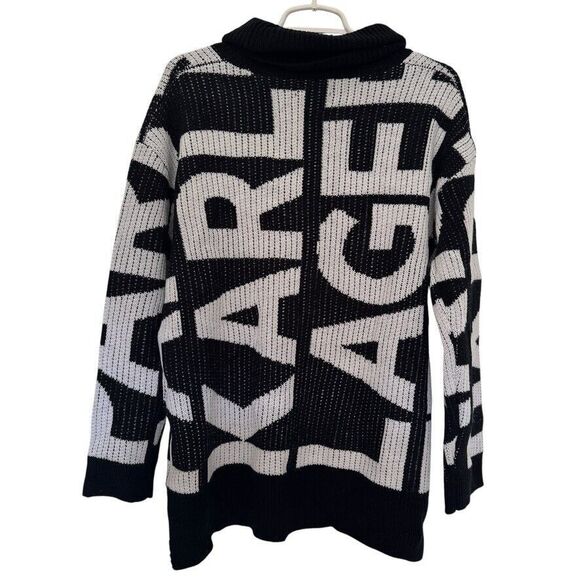 NWT Karl Lagerfeld Women's SMALL Bold LOGO Black White Turtleneck Sweater - Picture 2 of 14
